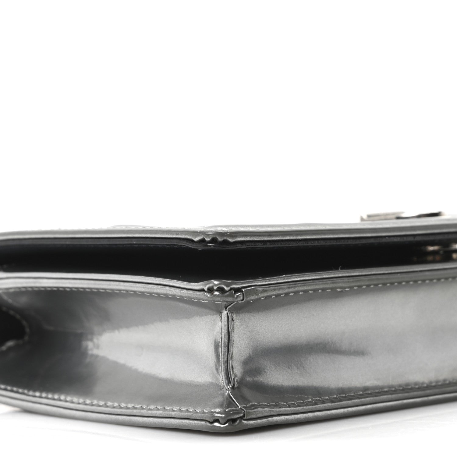 Christian Dior Metallic Patent Micro-Cannage Diorama Wallet on Chain Pouch Silver 9 of 10