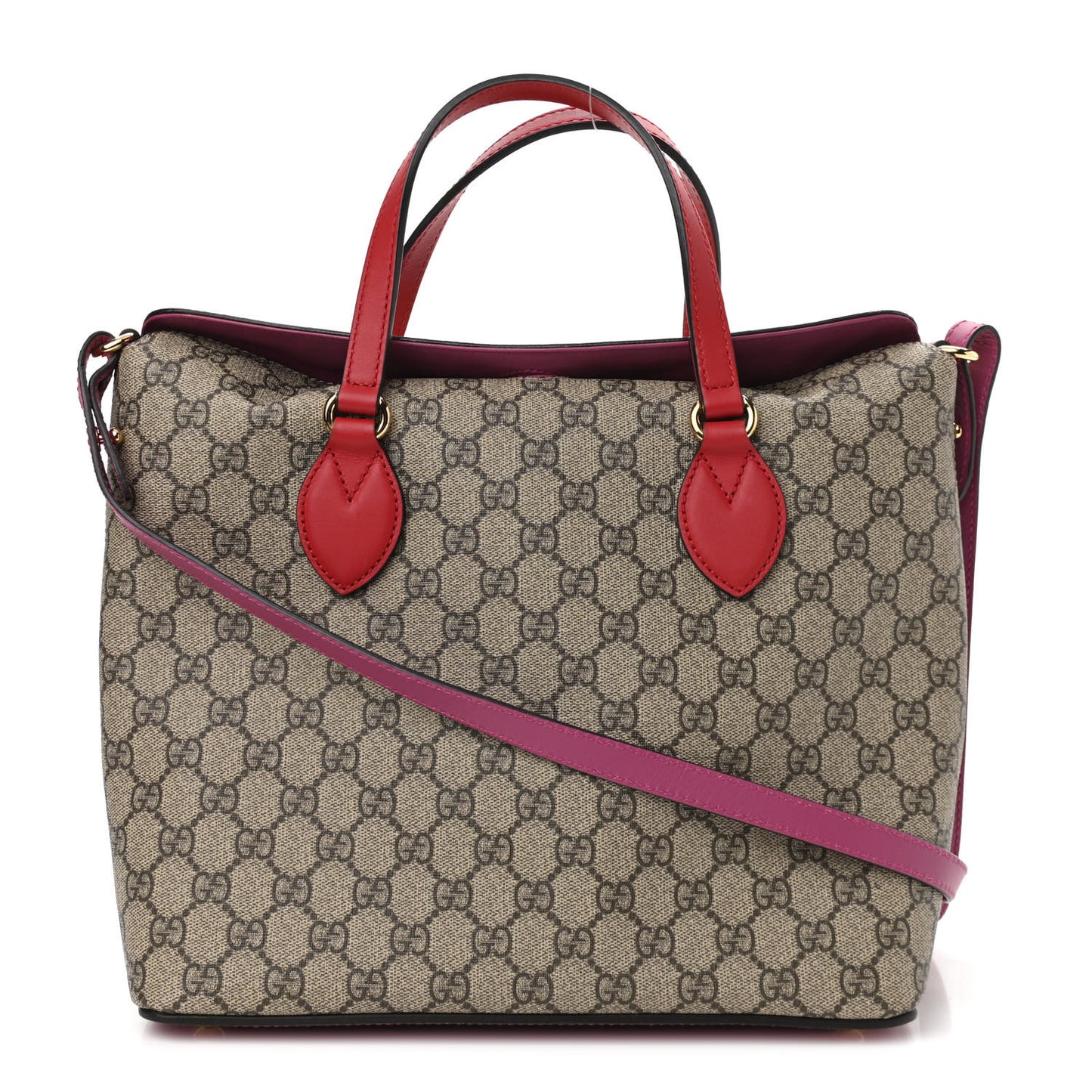 GG Supreme Monogram Linea A Foldover Tote Beige Hibiscus Red New Rosette