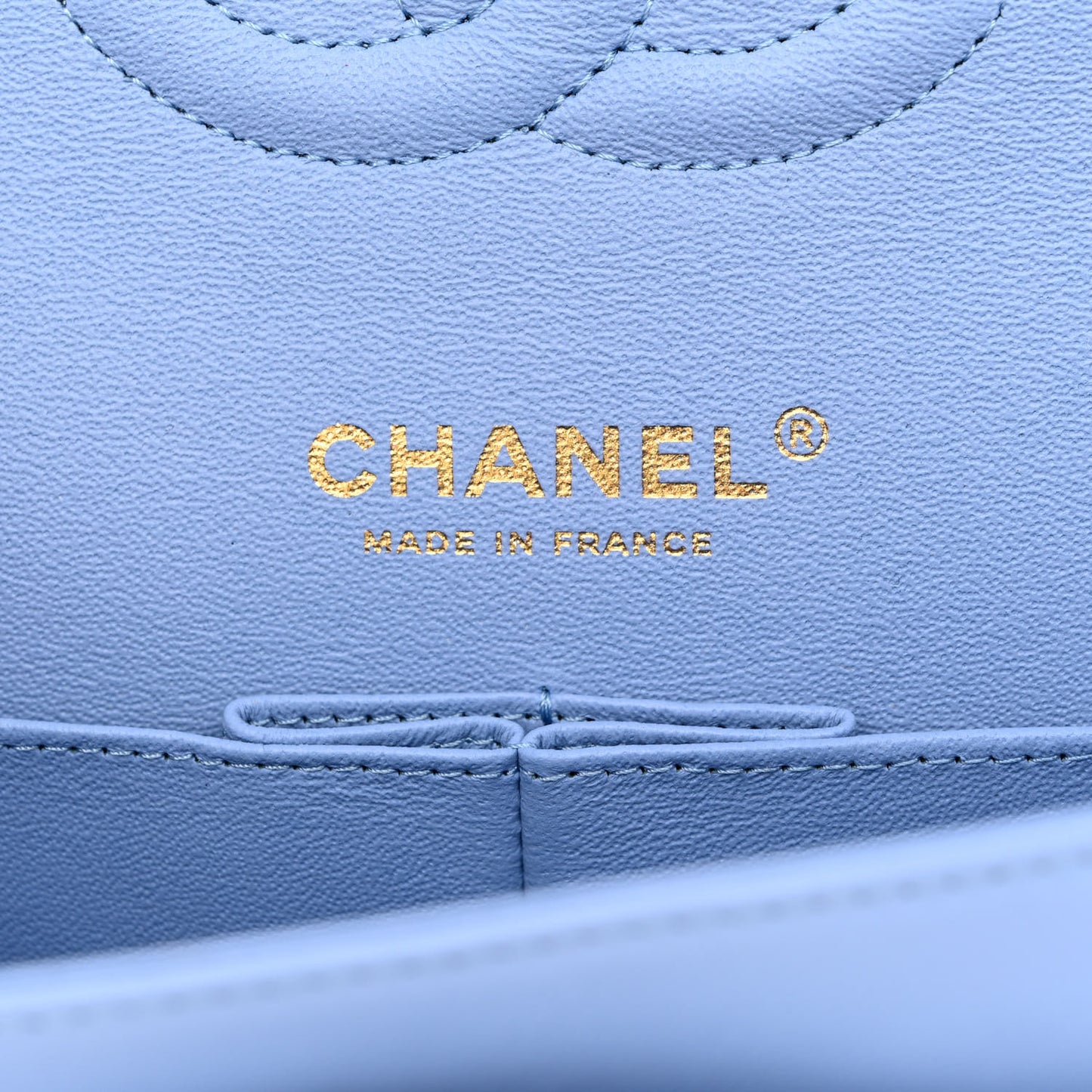 Lambskin Quilted Medium Double Flap Light Blue
