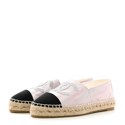 Chanel Laminated Lambskin Grosgrain Embroidered CC Espadrilles 40 Pink Silver Black 3 of 8