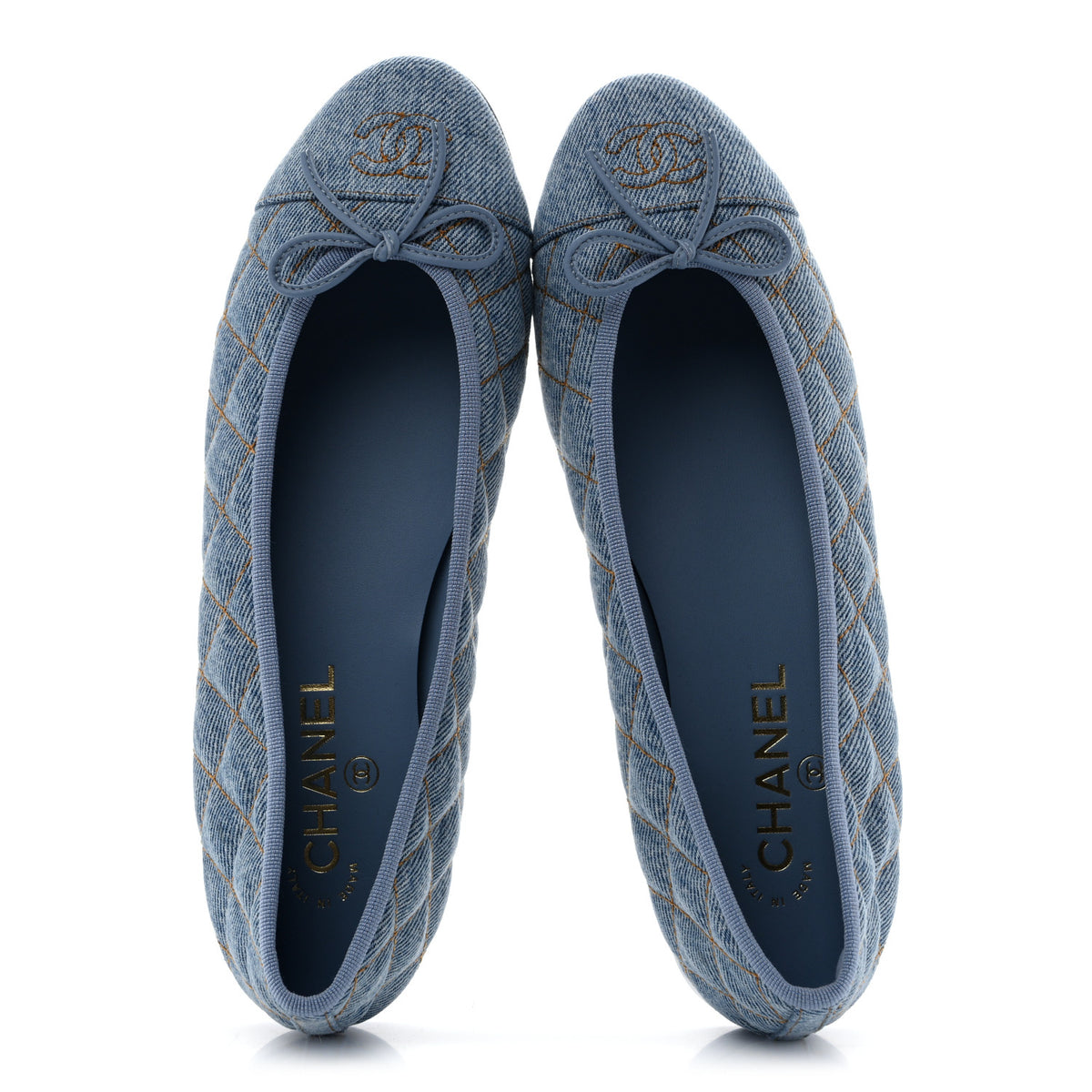 Chanel Denim Quilted CC Cap Toe Ballerina Flats 39.5 Light Blue 2 of 10