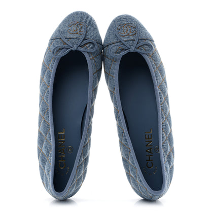 Chanel Denim Quilted CC Cap Toe Ballerina Flats 39.5 Light Blue 2 of 10