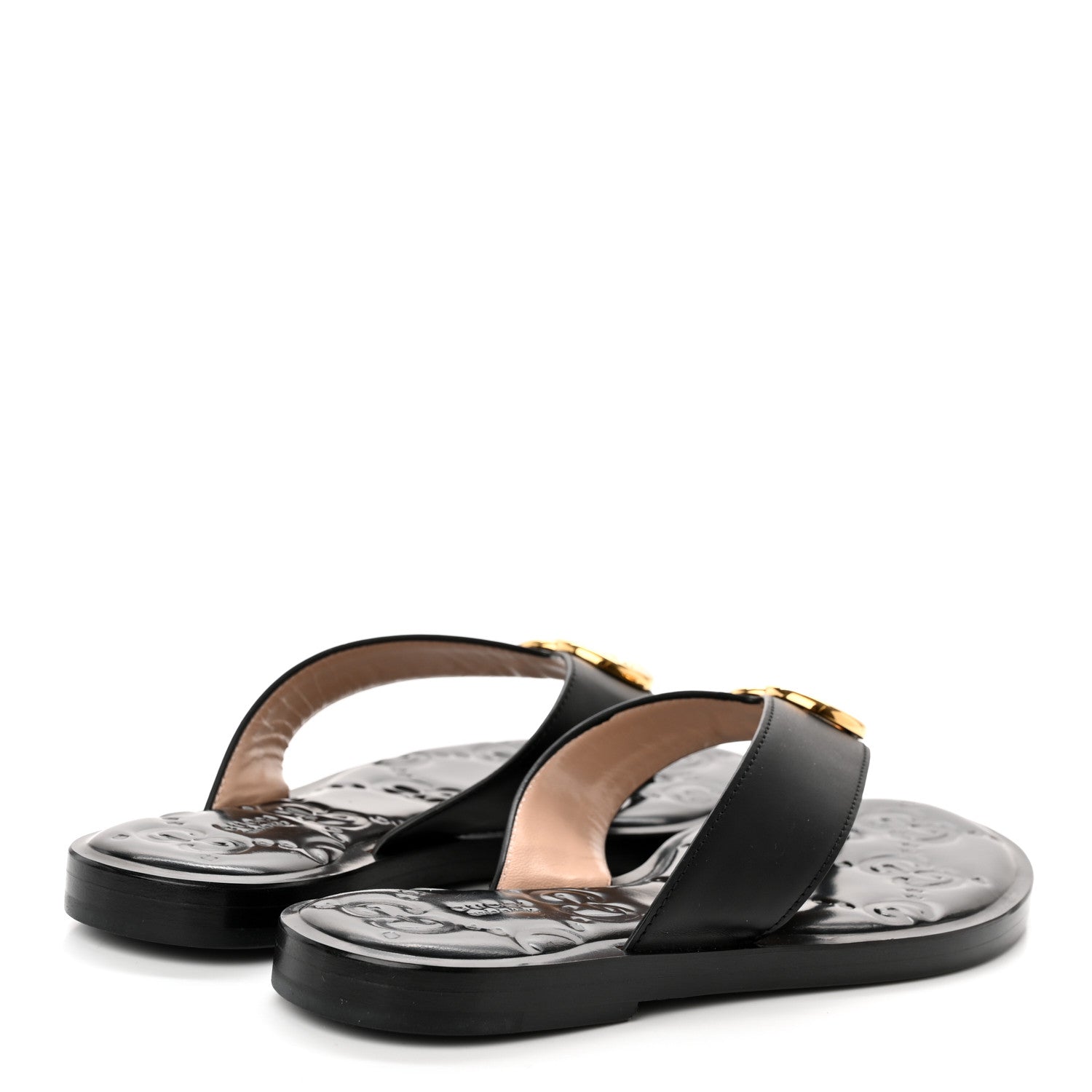 Gucci Lifford Calfskin GG Monogram Embossed Interlocking G 5mm Thong Sandals 35 Black 3 of 7