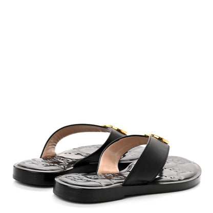 Gucci Lifford Calfskin GG Monogram Embossed Interlocking G 5mm Thong Sandals 35 Black 3 of 7