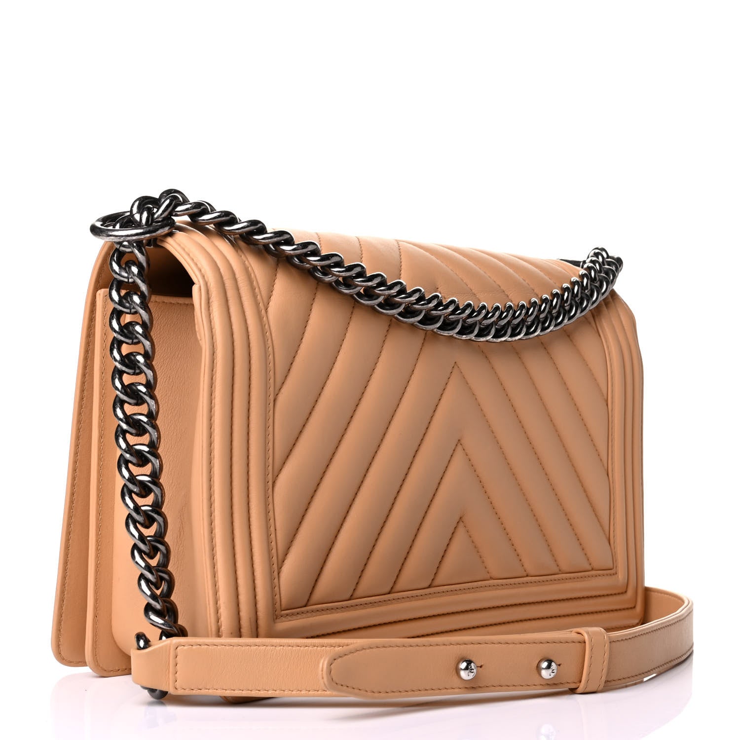 Chanel Lambskin Chevron Quilted New Medium Boy Flap Beige 2 of 6