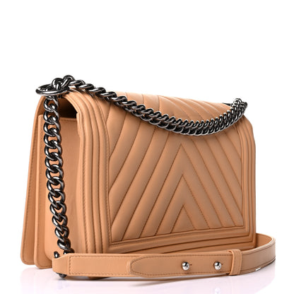 Chanel Lambskin Chevron Quilted New Medium Boy Flap Beige 2 of 6