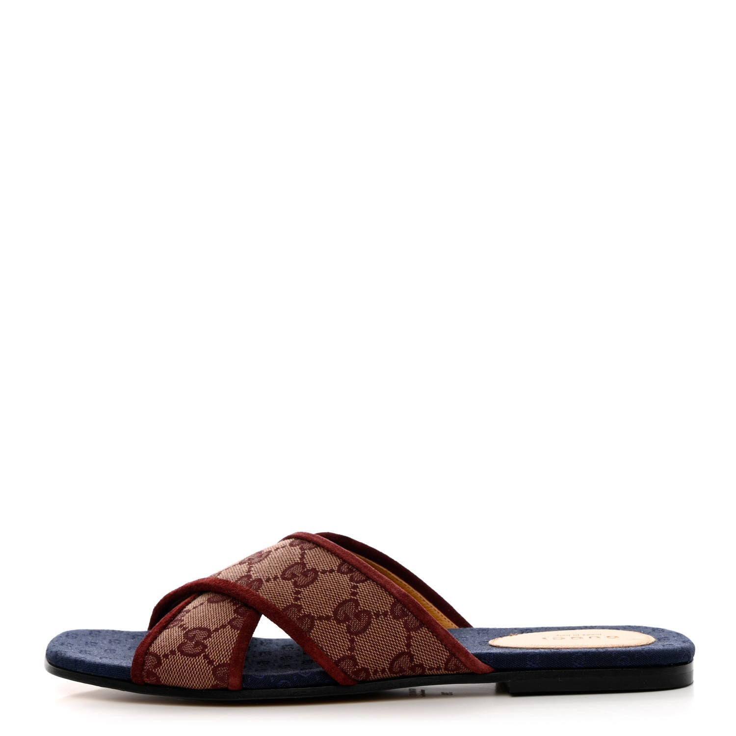 Gucci Canvas GG Monogram Womens Criss Cross Slide Sandals 39 Sahara Rubino Chardonnay 1 of 9