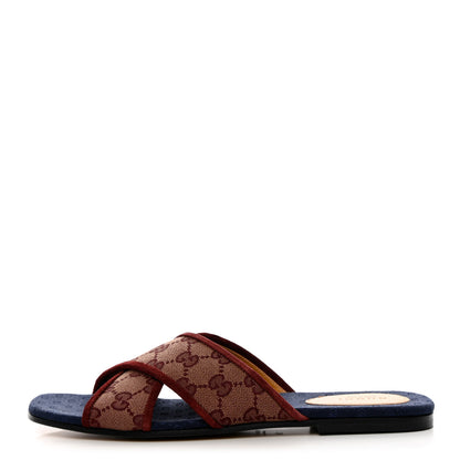 Gucci Canvas GG Monogram Womens Criss Cross Slide Sandals 39 Sahara Rubino Chardonnay 1 of 9