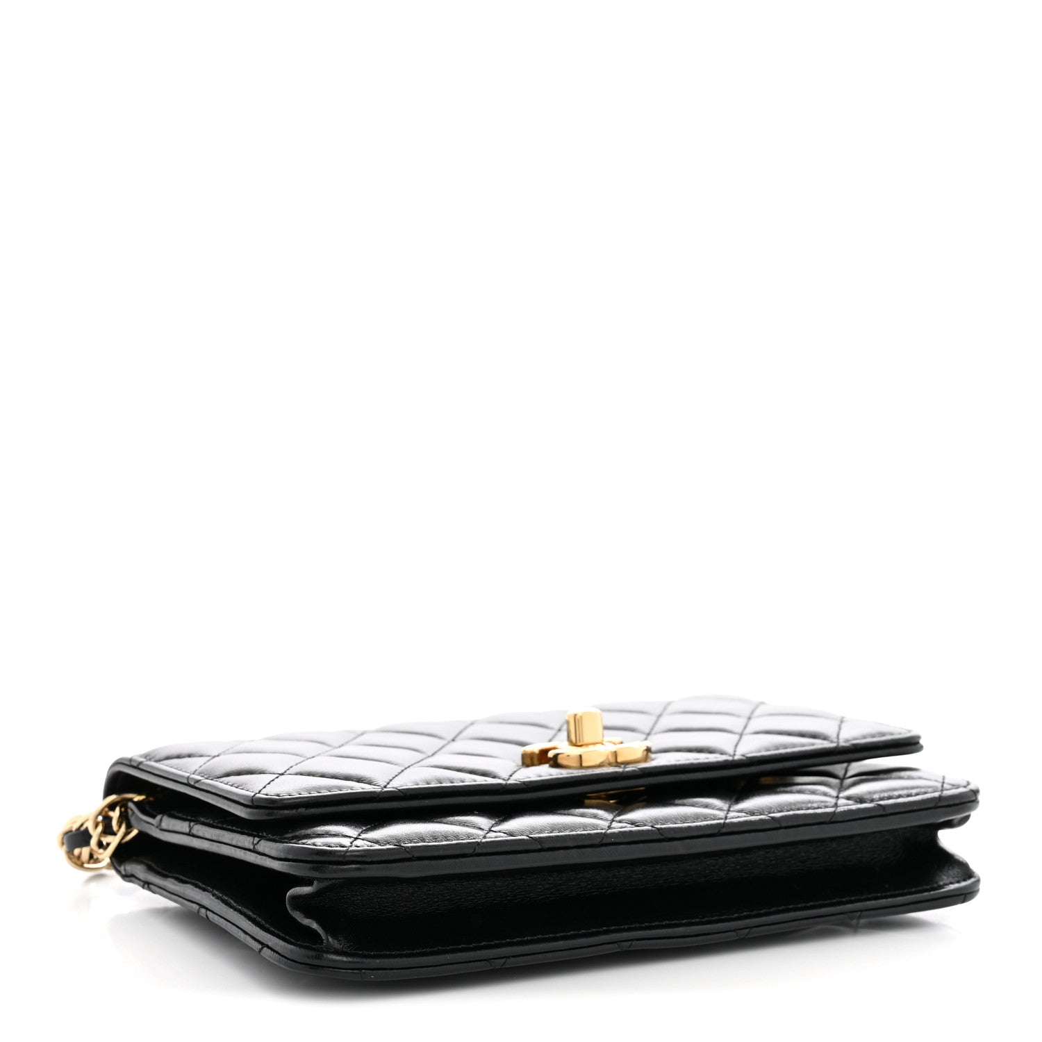 Chanel Shiny Lambskin Quilted Golden Links Wallet On Chain WOC Black 3 of 10