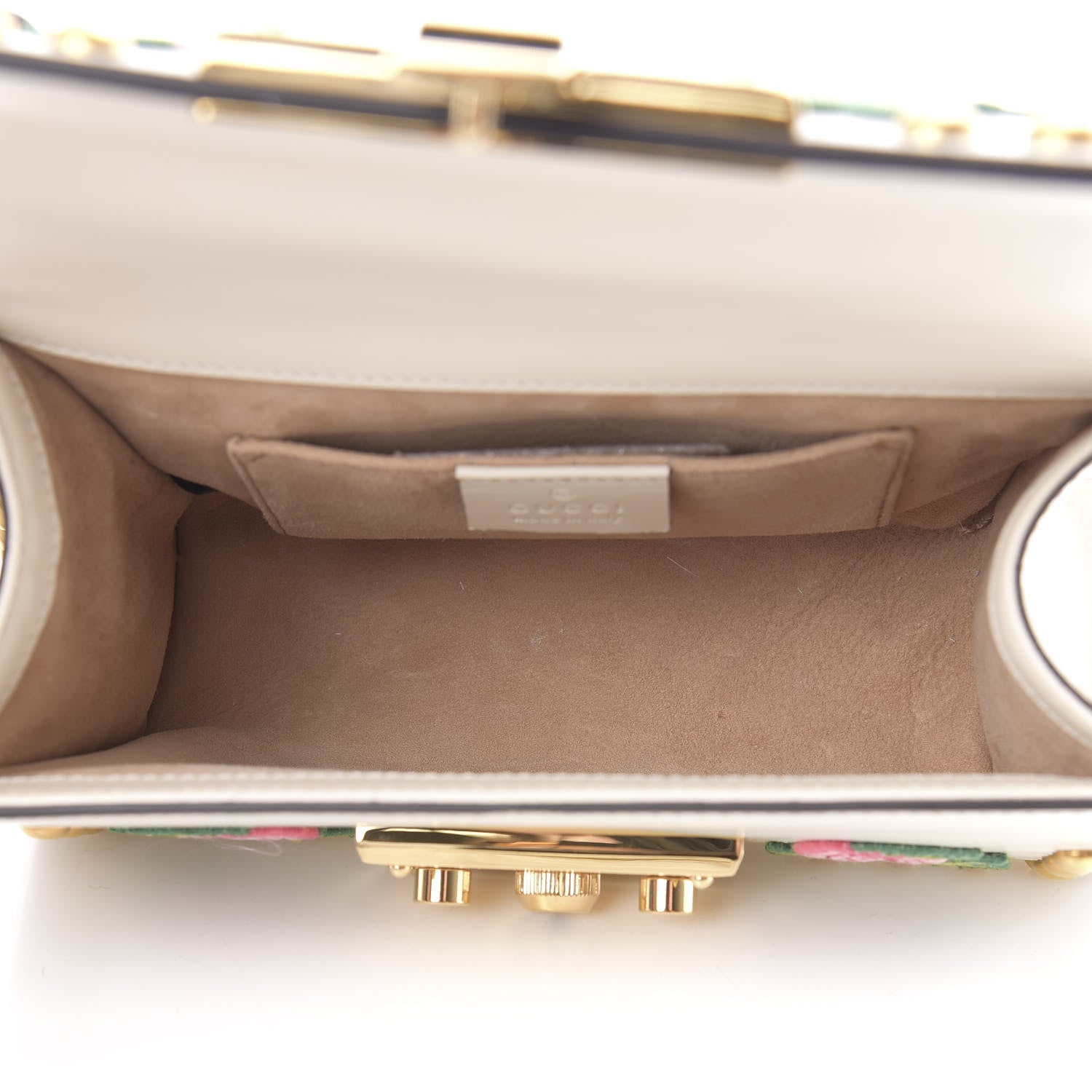 Gucci Calfskin Floral Embroidered Small Padlock Shoulder Bag White 5 of 10