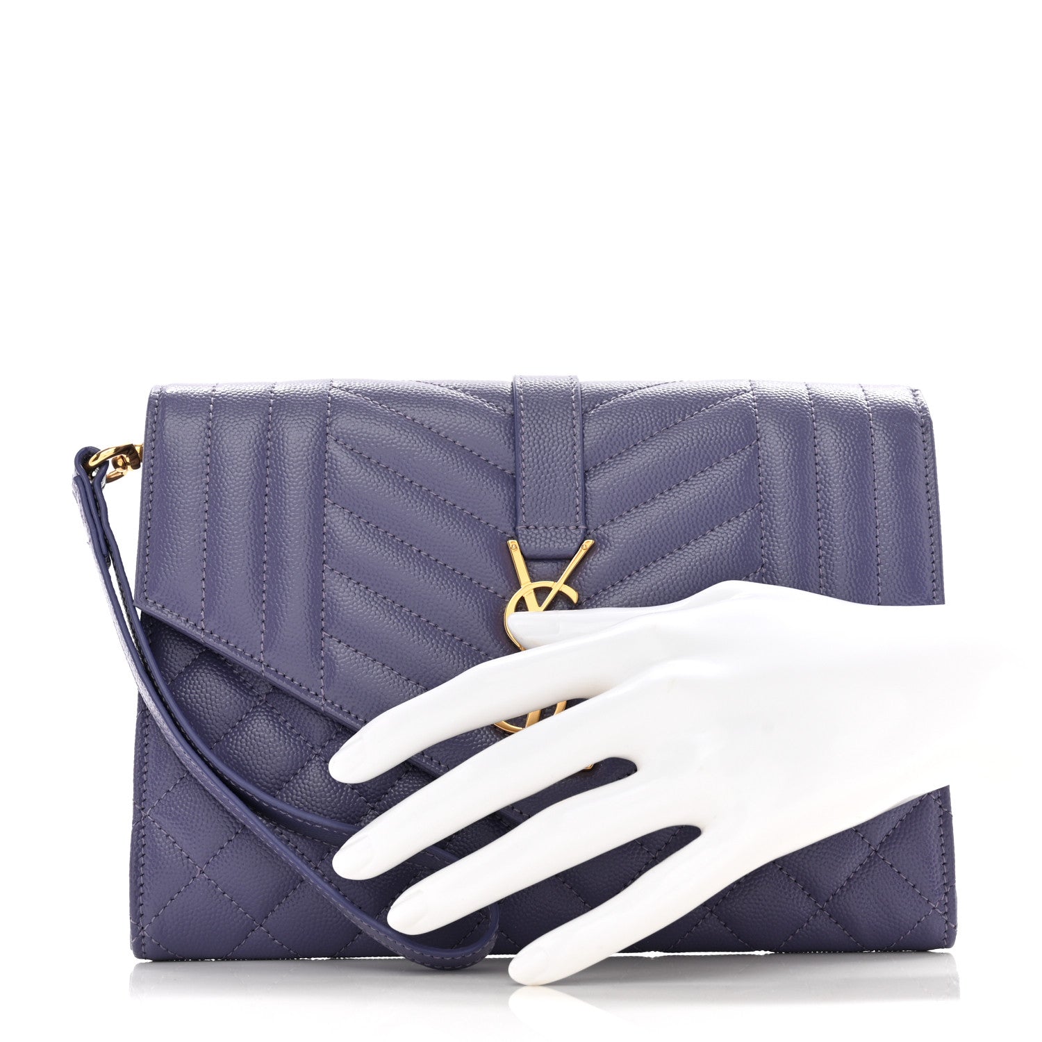 Saint Laurent Grain De Poudre Textured Mixed Matelasse Triquilt Monogram Clutch Dark Wisteria 2 of 7
