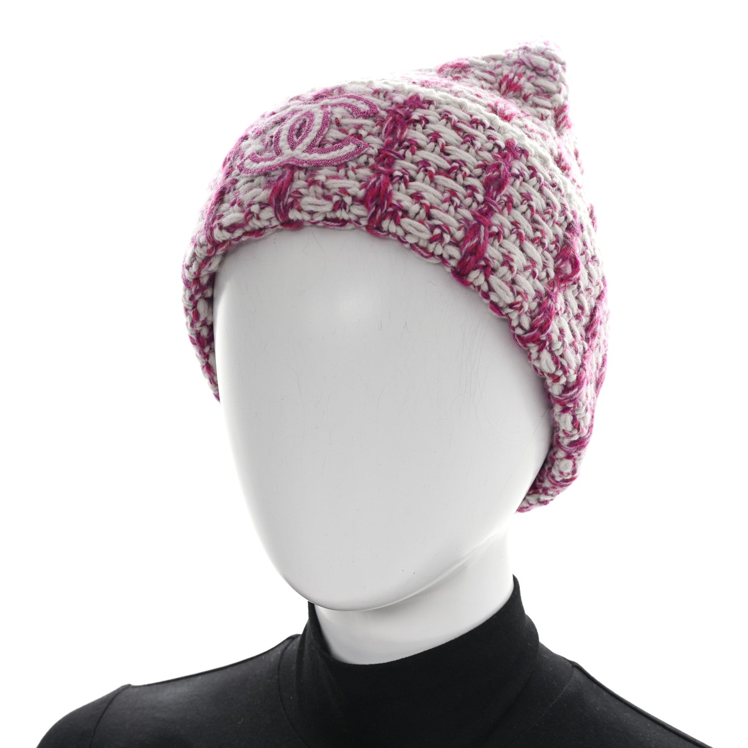Chanel Cashmere CC Beanie Hat Pink Beige 2 of 5