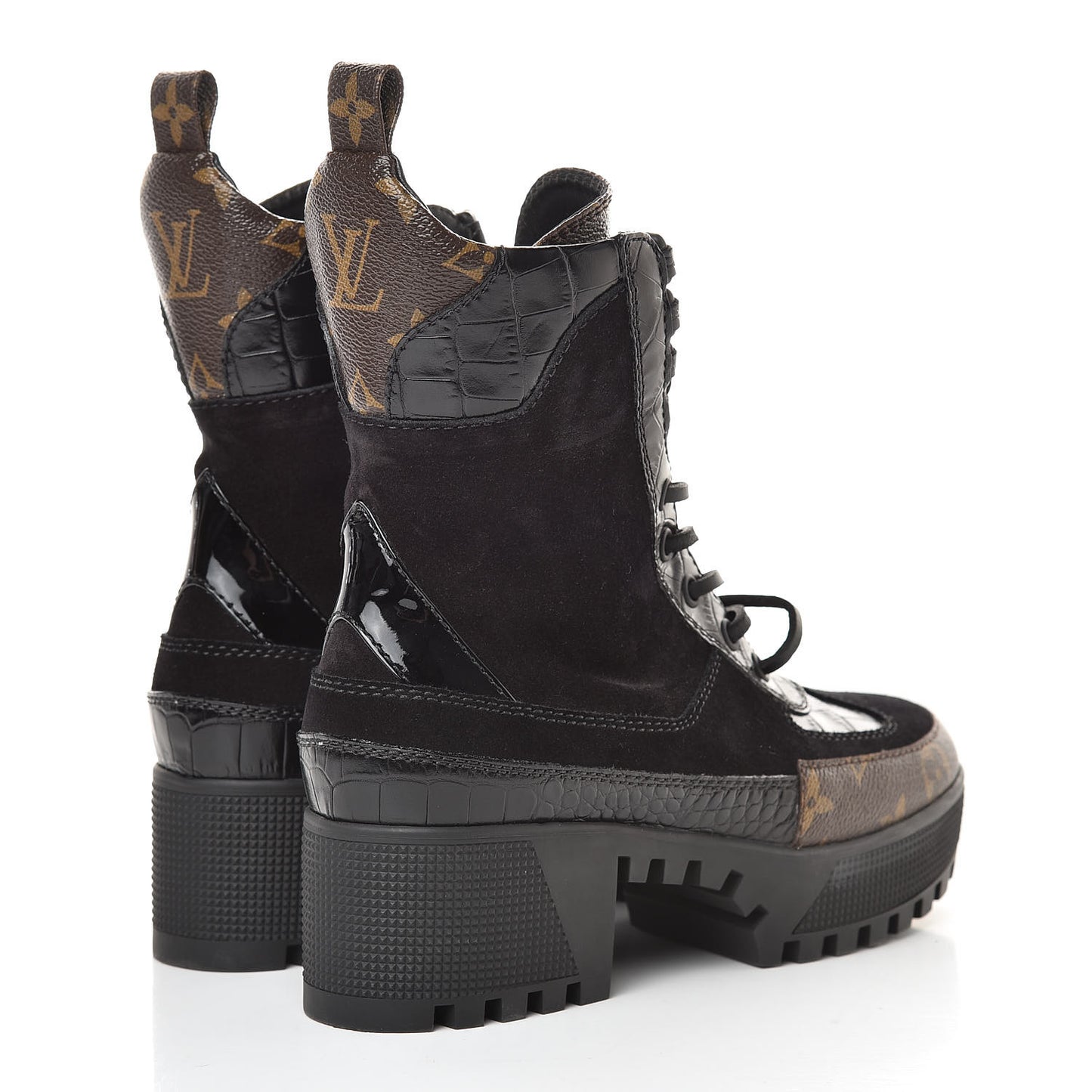Suede Calfskin Monogram Laureate Platform Desert Boots 34.5 Black