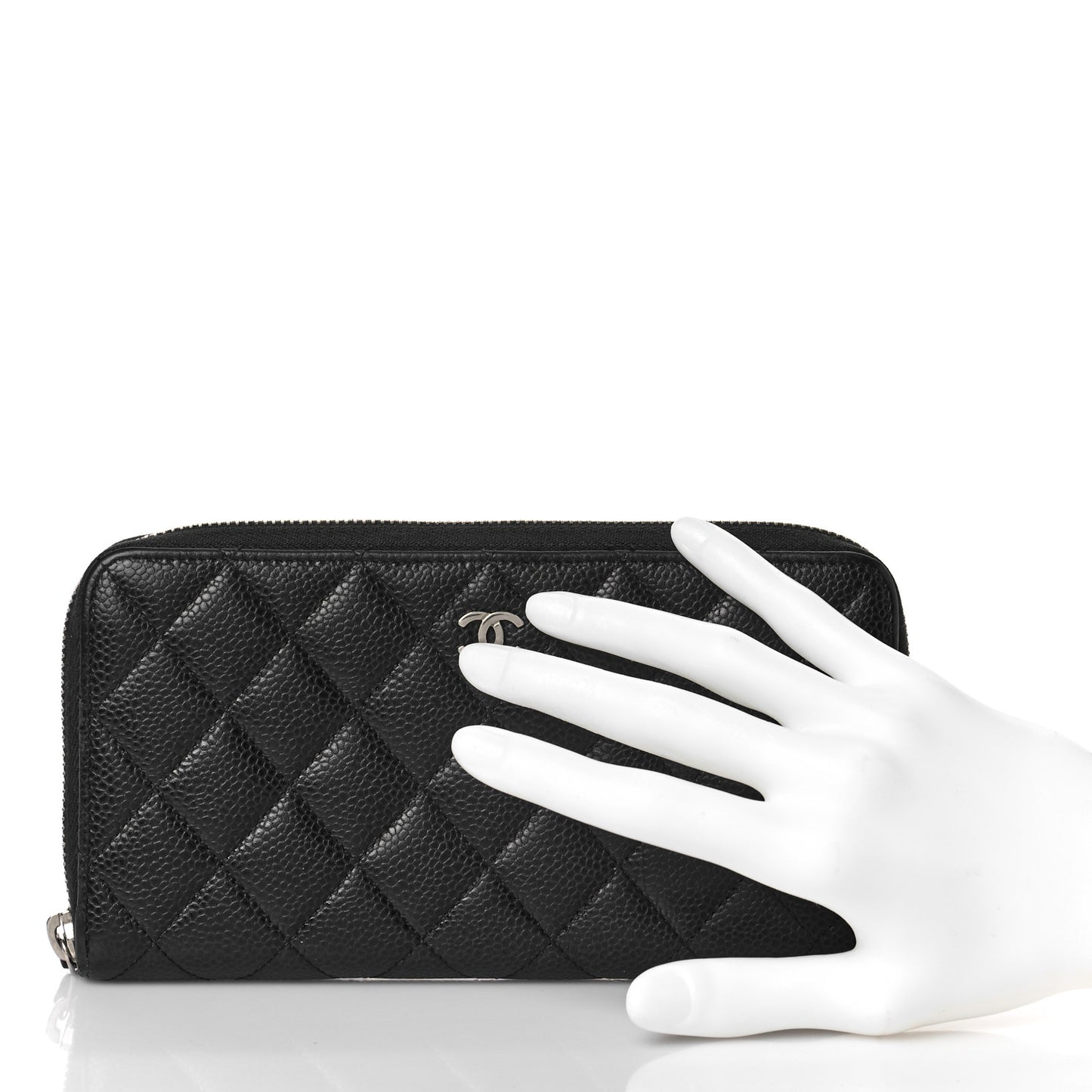 Caviar Quilted Large Gusset Zip Around Wallet Black