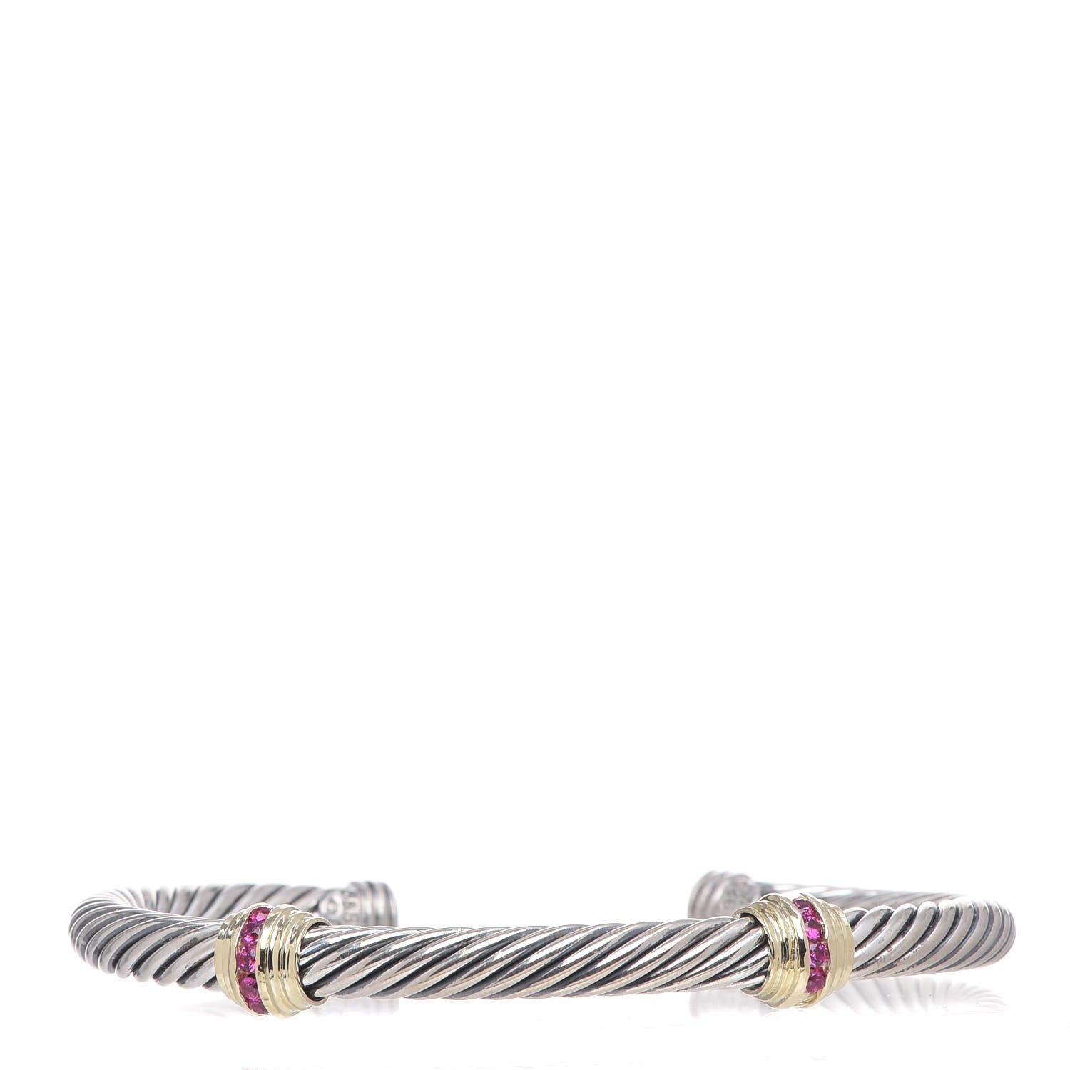 David Yurman Sterling Silver 14K Yellow Gold Ruby 5mm Cable Classics Two Station Bracelet 1 of 5