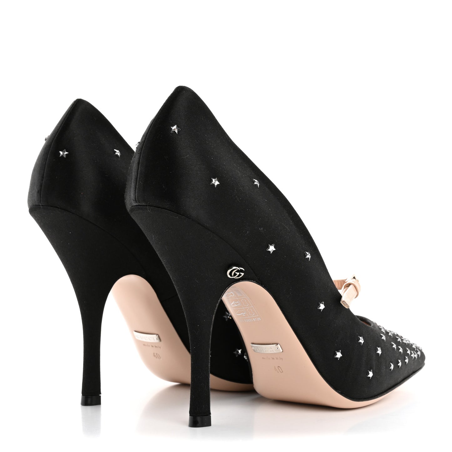 Silk Satin Star Studded Pumps 40 Black