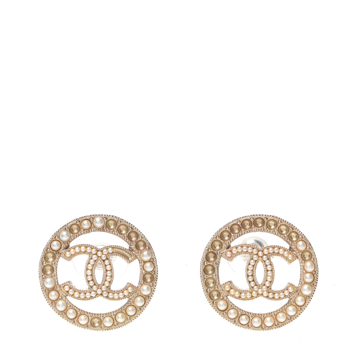 Pearl CC Round Earrings Gold