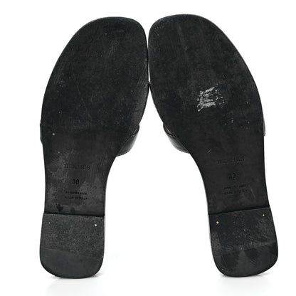 Hermes Box Calfskin Oran Sandals 39 Black 5 of 8