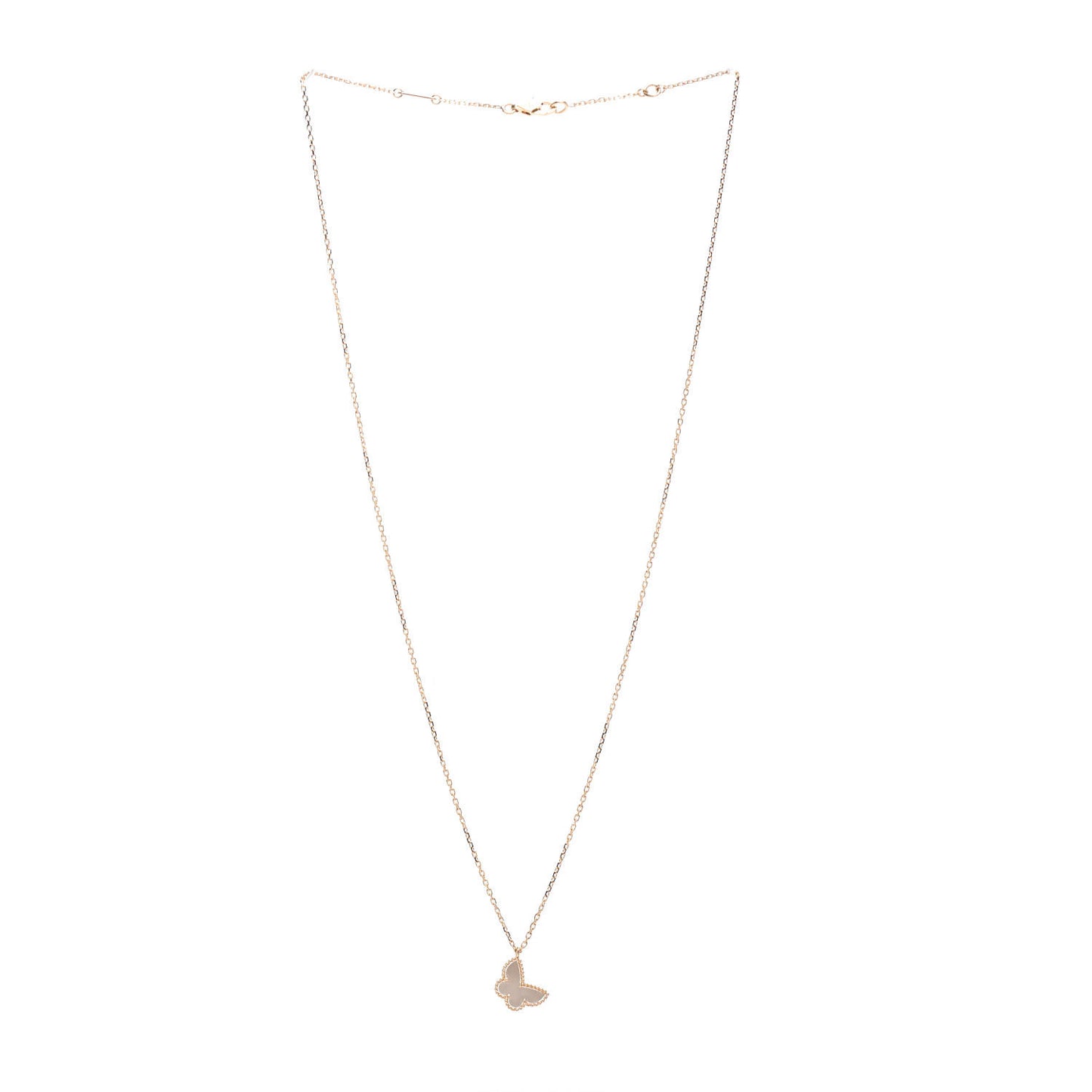 18K Yellow Gold Mother of Pearl Sweet Alhambra Butterfly Pendant Necklace