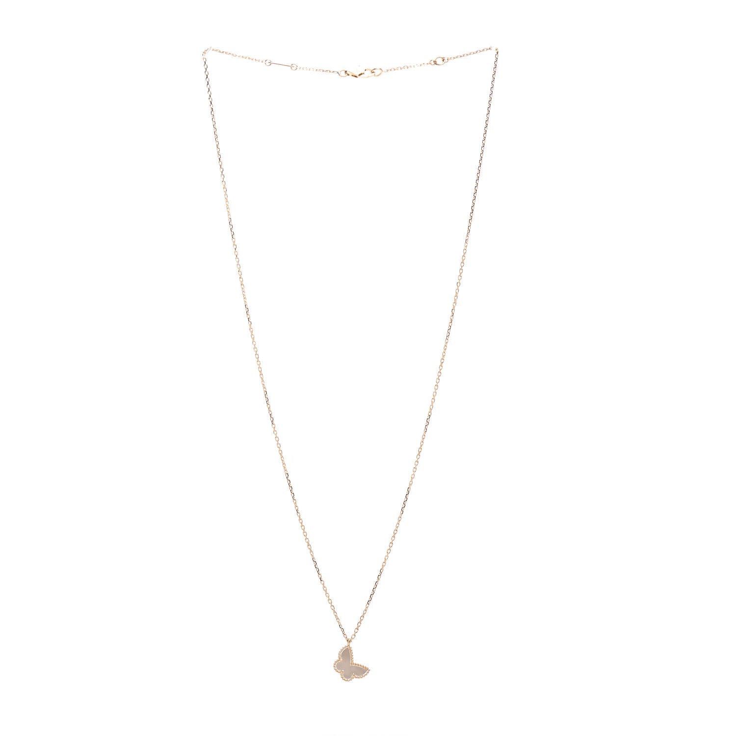 Van Cleef & Arpels 18K Yellow Gold Mother of Pearl Sweet Alhambra Butterfly Pendant Necklace 2 of 4