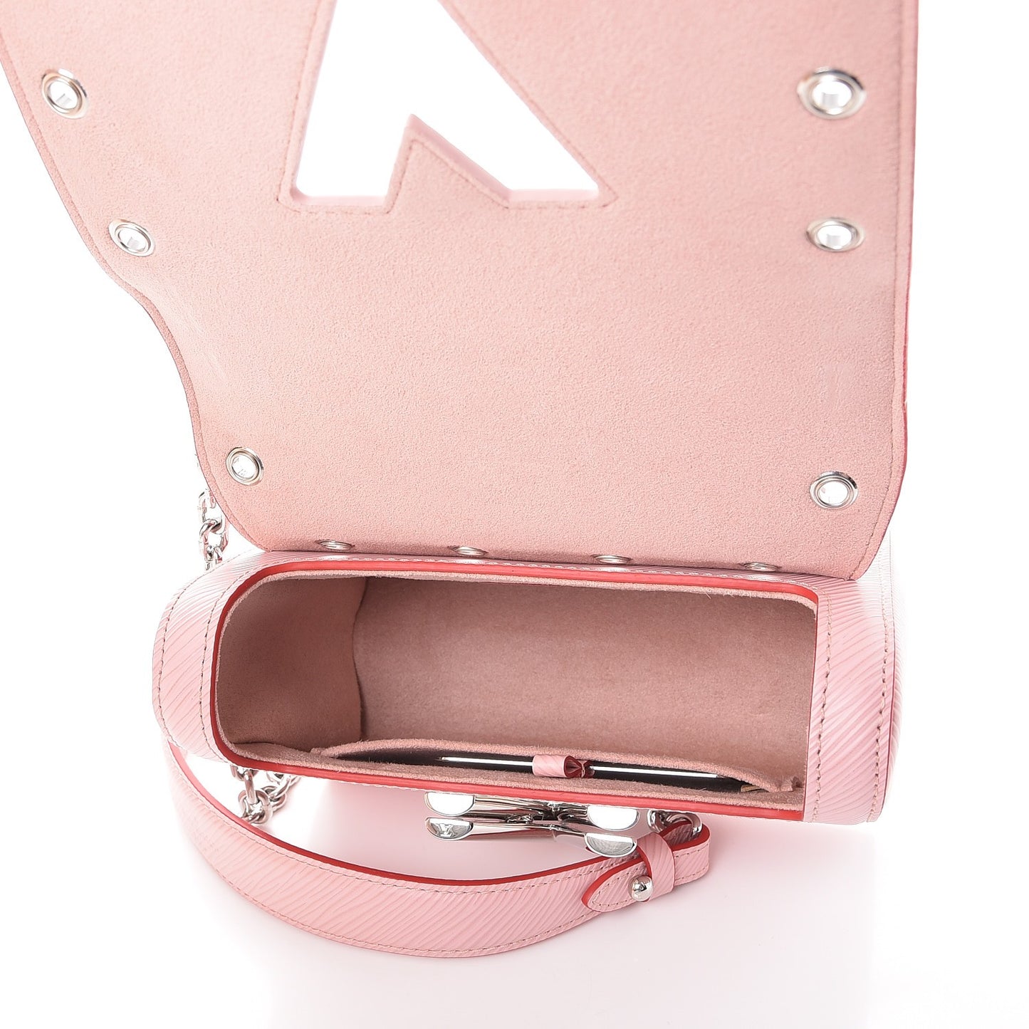 Epi Studded Twist Shoulder Bag PM Rose Ballerine