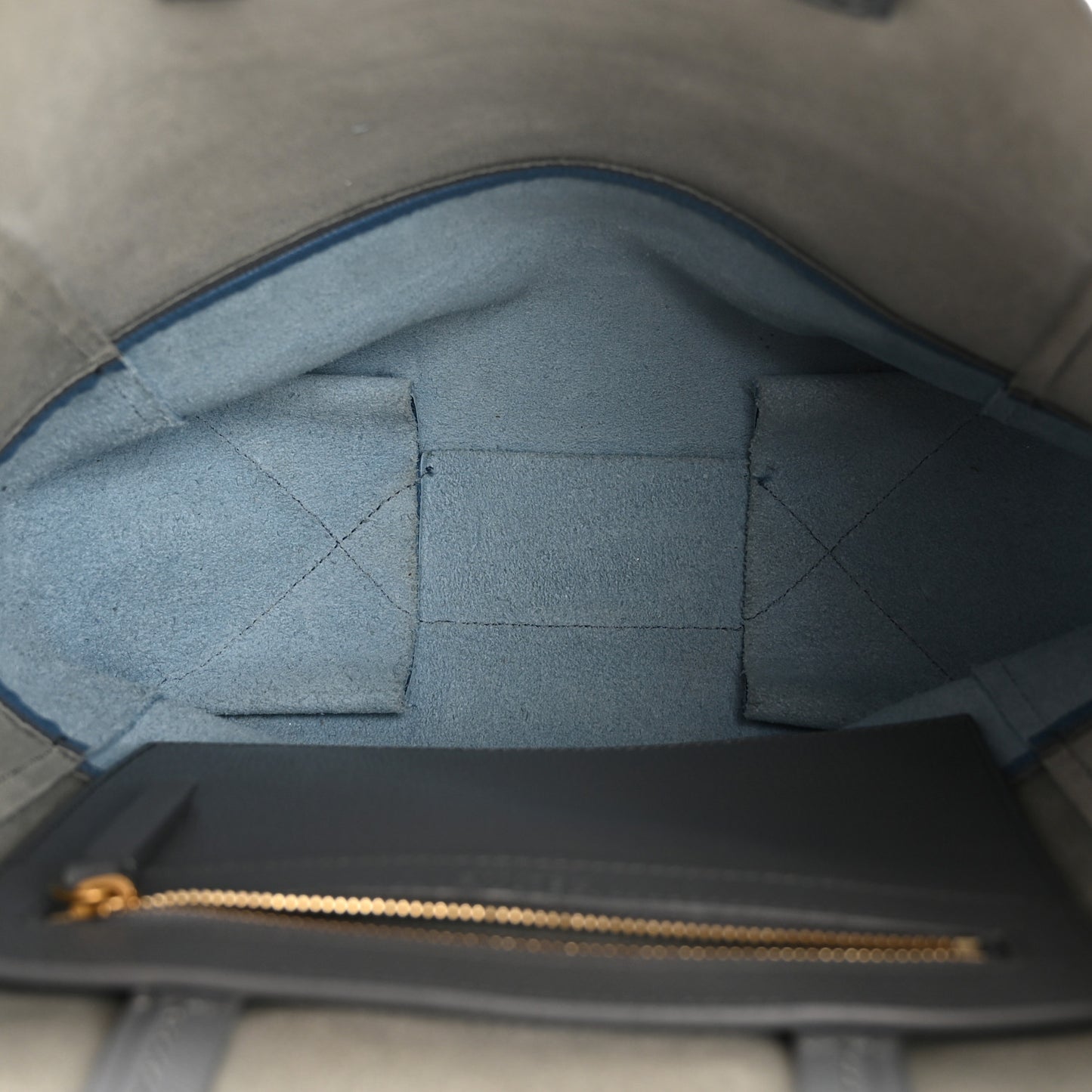 Grained Calfskin Small Vertical Bi-Cabas Kohl Washed Blue