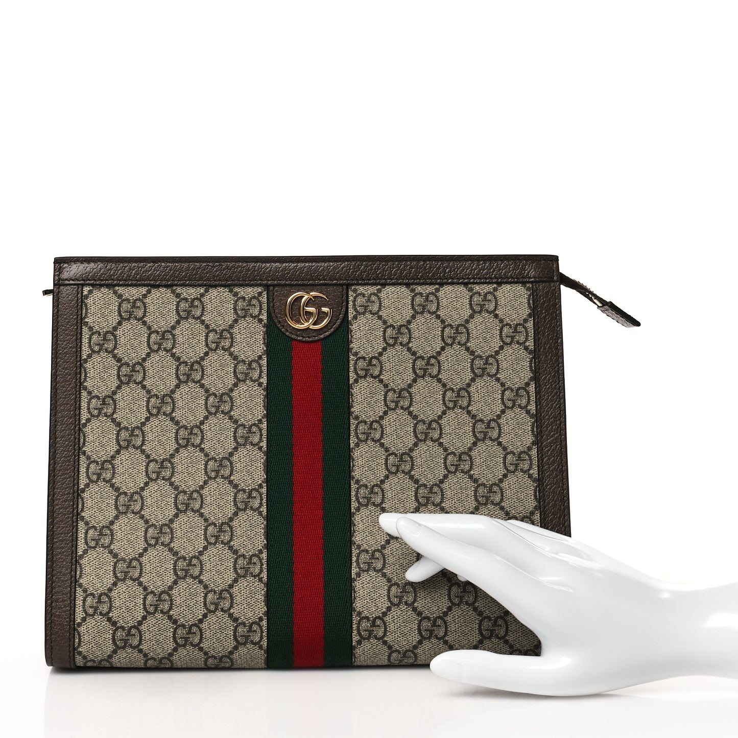 GG Supreme Monogram Web Ophidia Pouch Brown