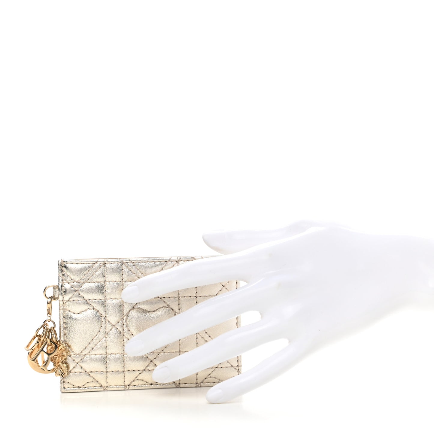 Metallic Lambskin Cannage DiorAmour Lady Dior Card Holder Gold