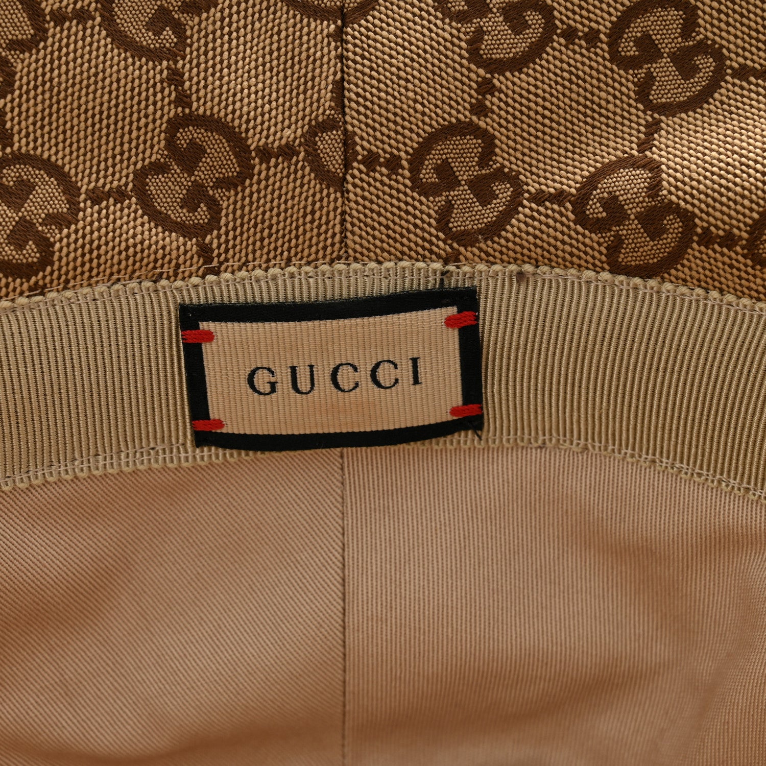 Gucci Monogram Textured Dollar Calfskin GG Jago Bucket Hat M Cacao Beige 8 of 11