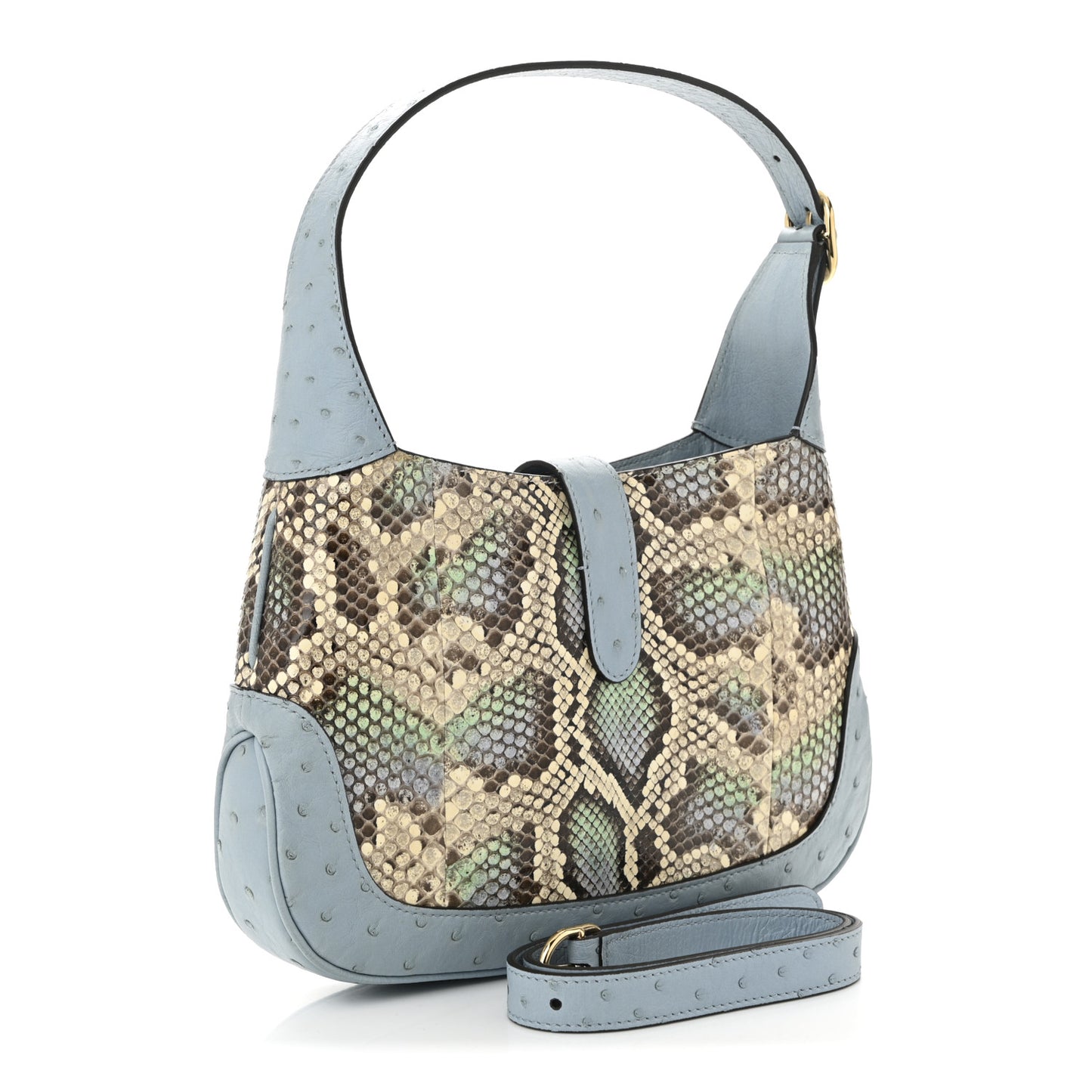 Snakeskin Ostrich Calfskin Small Jackie 1961 Hobo Blue Multicolor