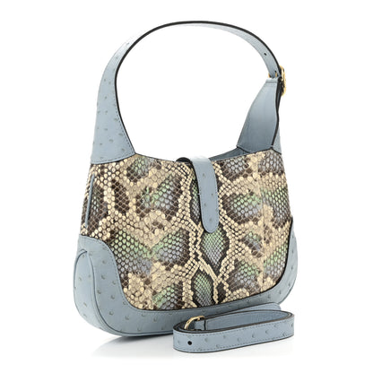 Gucci Snakeskin Ostrich Calfskin Small Jackie 1961 Hobo Blue Multicolor 3 of 10