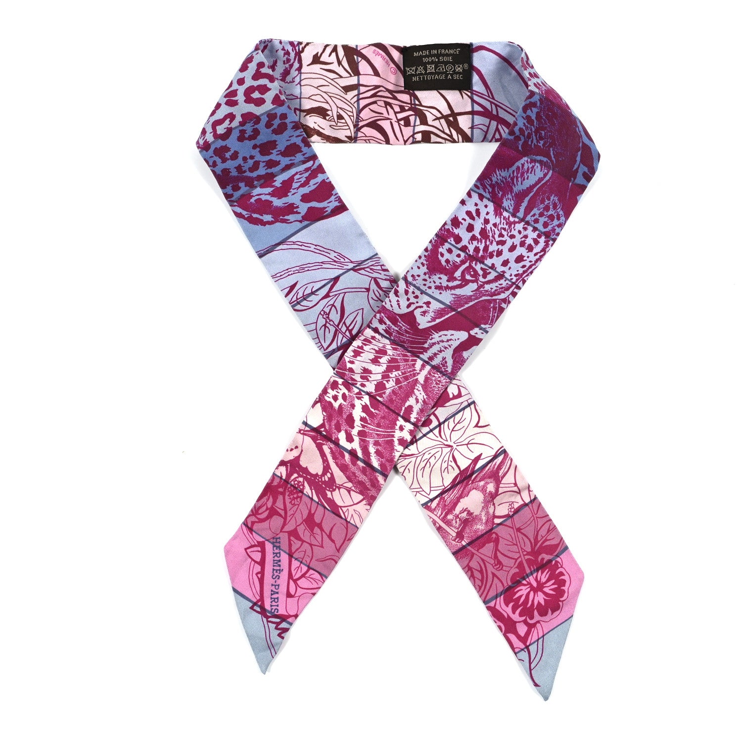 Hermes Silk Jungle Love Rainbow Twilly Fuchsia Bleu Ciel 1 of 3