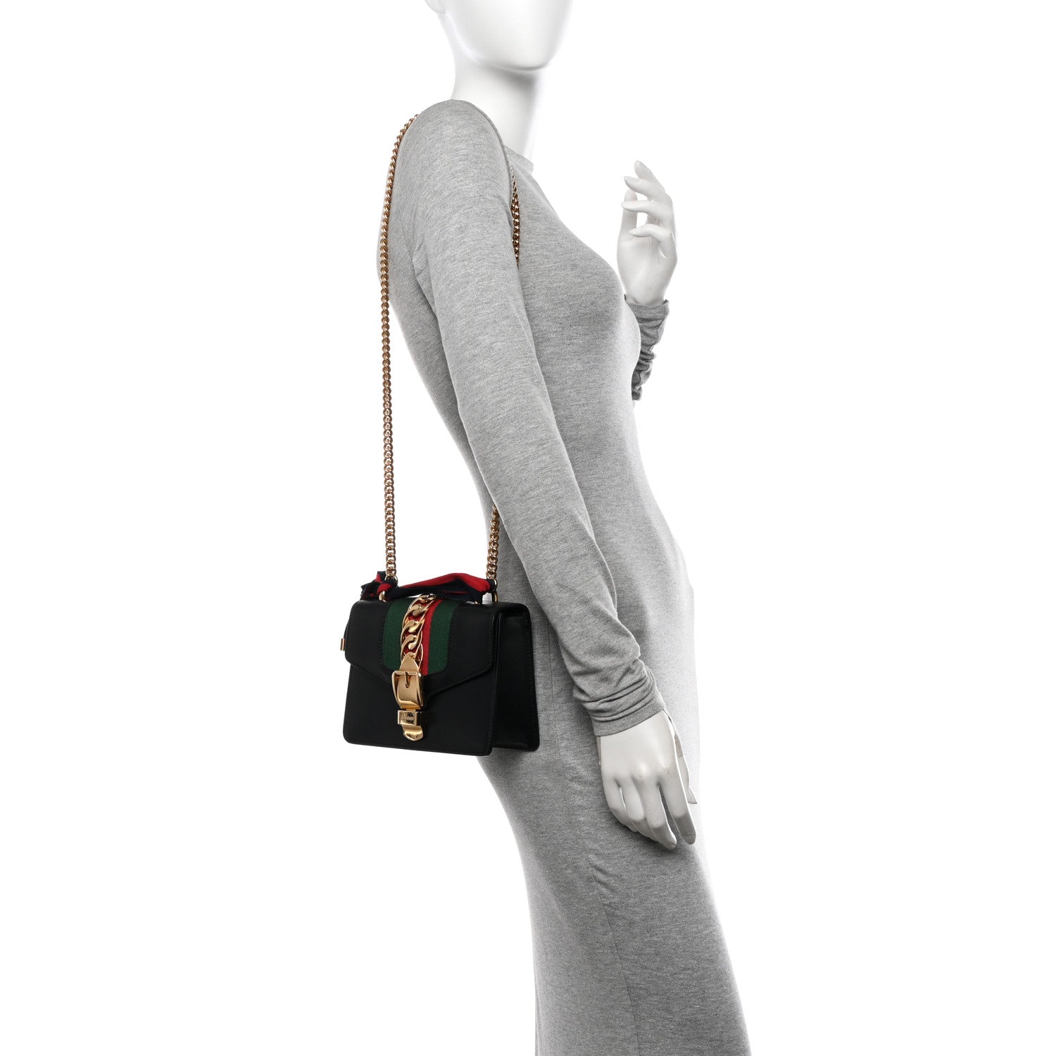 Gucci Calfskin Mini Sylvie Chain Shoulder Bag Black 2 of 13