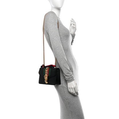 Gucci Calfskin Mini Sylvie Chain Shoulder Bag Black 2 of 13