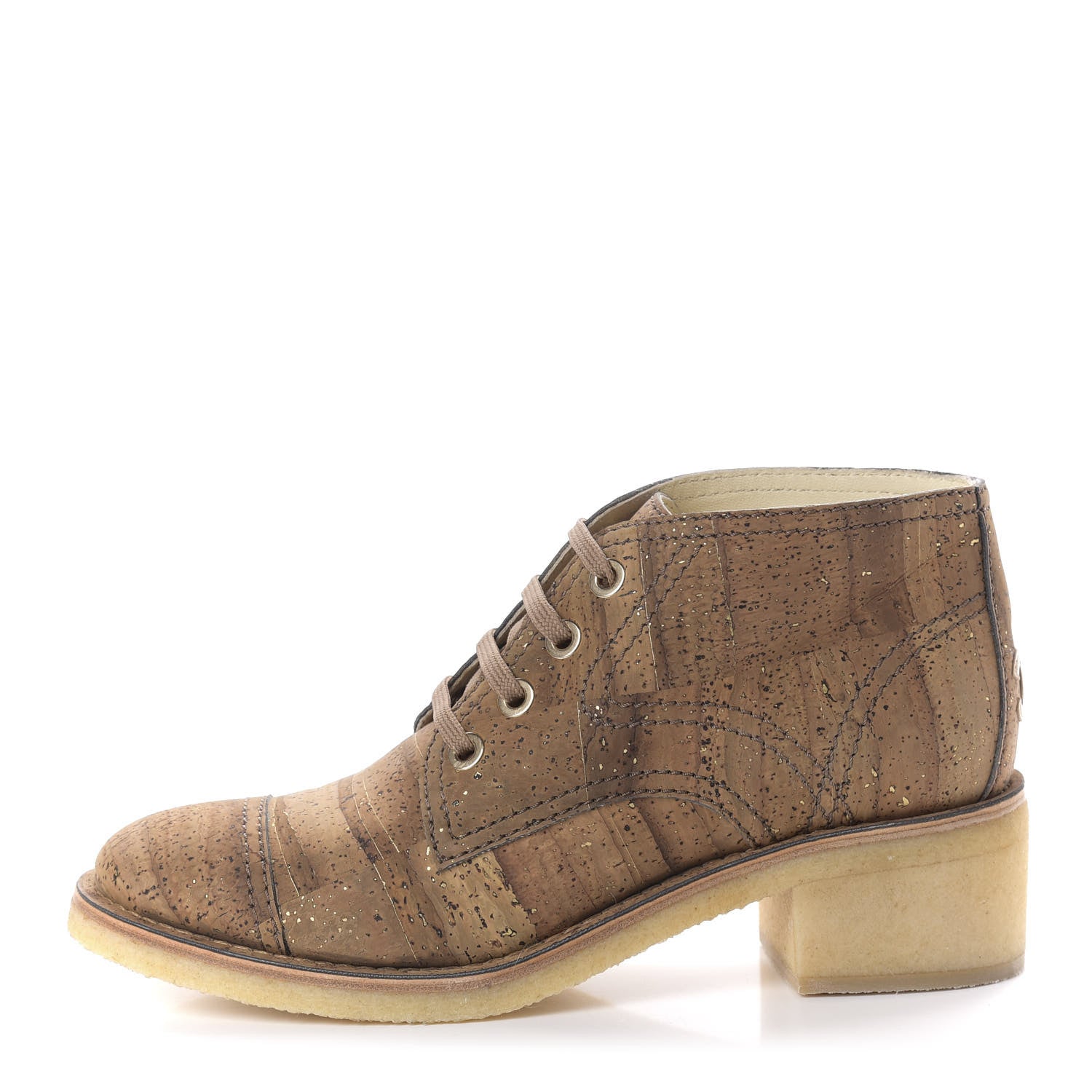 Chanel Cork Lace Up Boots 41.5 Beige Gold 1 of 10