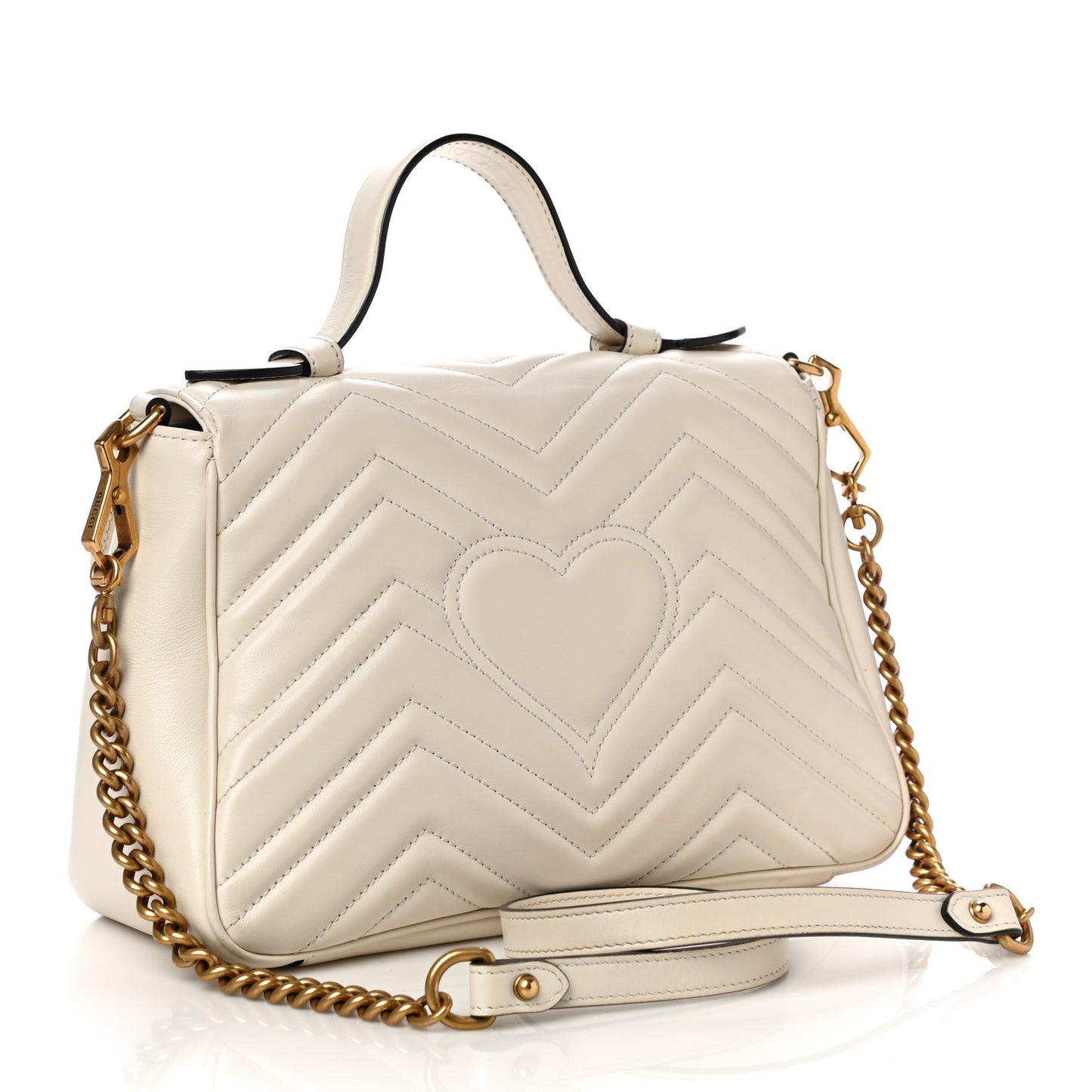 Calfskin Matelasse Small GG Marmont Top Handle Shoulder Bag White