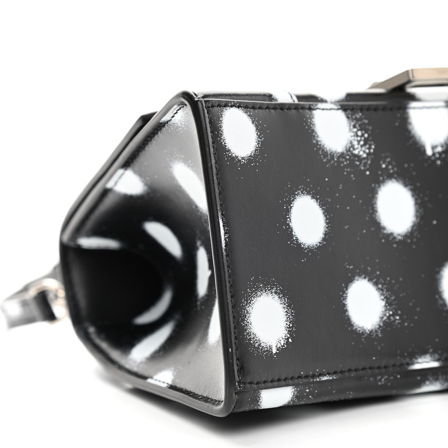 Smooth Calfskin Spray Polka Dot Small Hourglass Top Handle Bag Black White