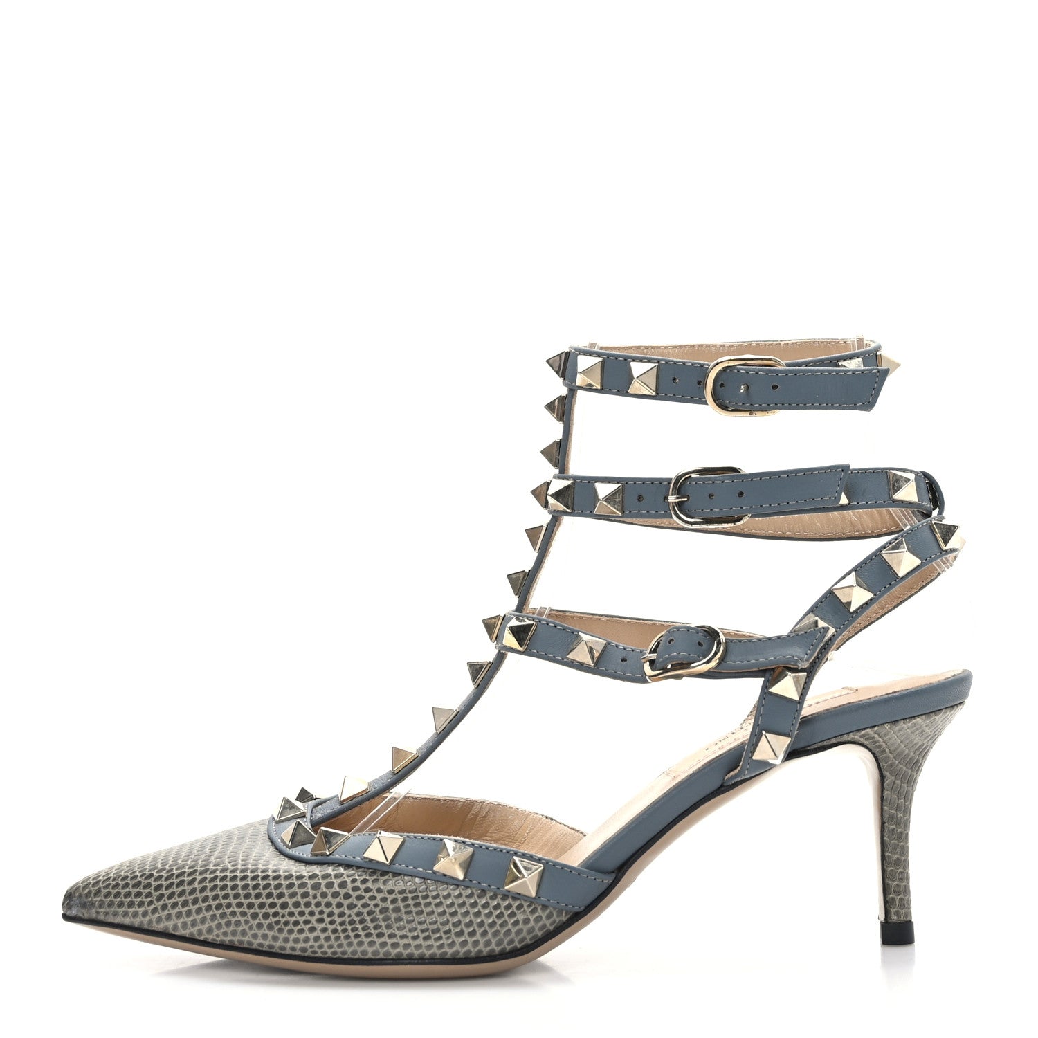 Valentino Garavani Lizard Rockstud Ankle Strap 65mm Pumps 35 Blue 2 of 8