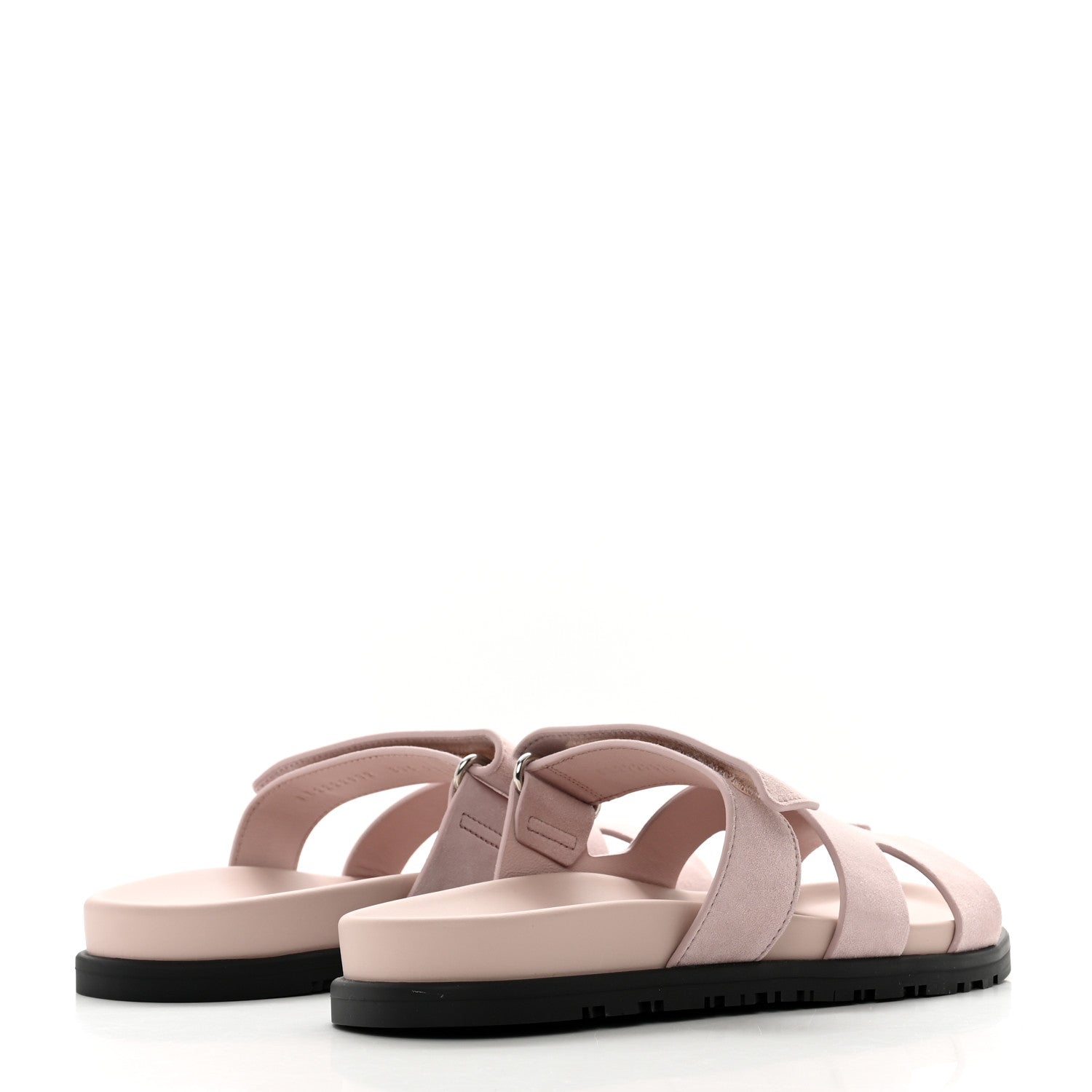 Hermes Suede Goatskin Womens Chypre Sandals 37.5 Rose Porcelaine 4 of 9