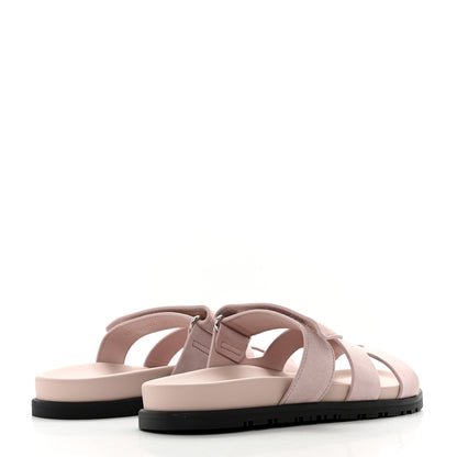 Hermes Suede Goatskin Womens Chypre Sandals 37.5 Rose Porcelaine 4 of 9