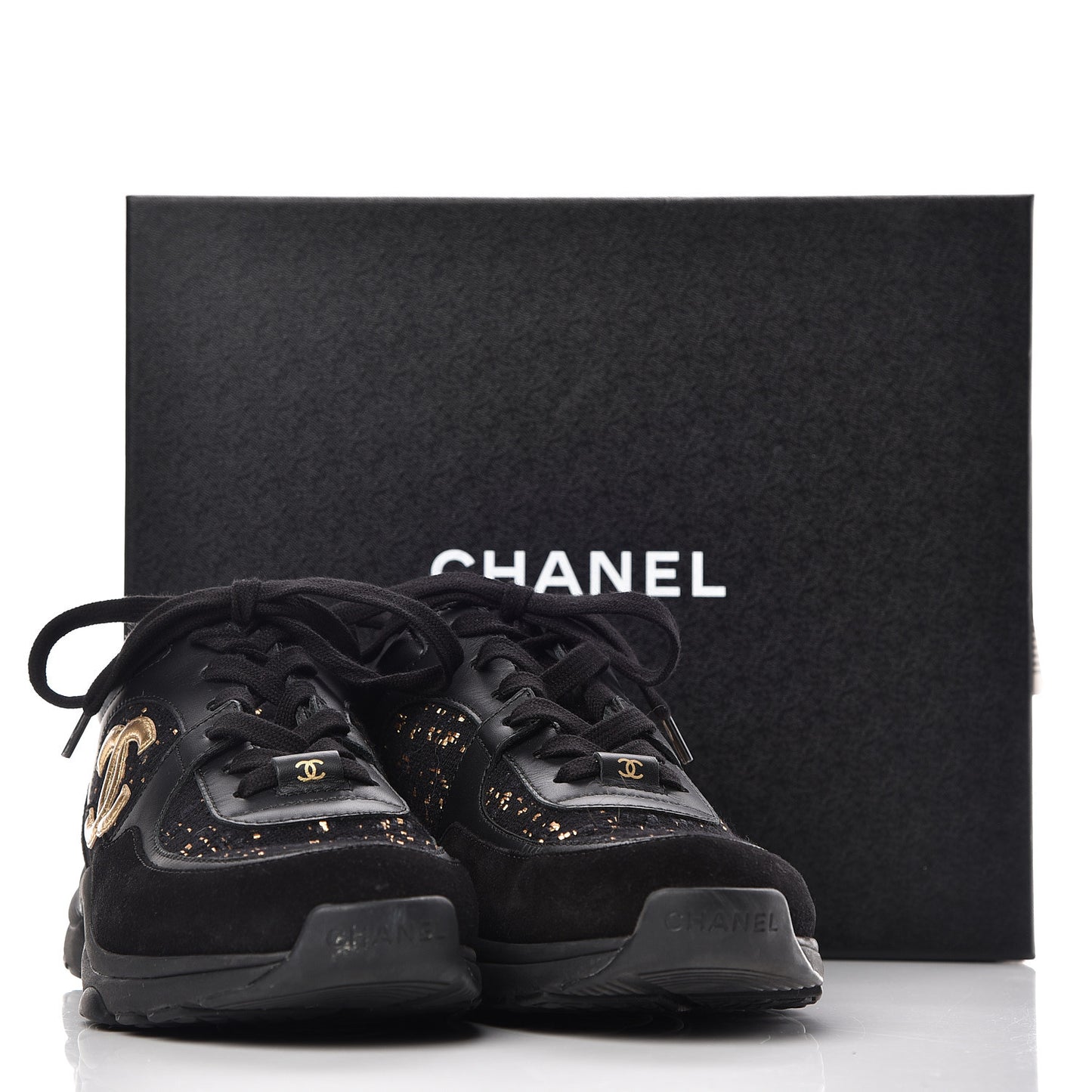 Velour Tweed CC Sneakers 37.5 Black Gold