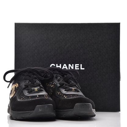 Chanel Velour Tweed CC Sneakers 37.5 Black Gold 8 of 8
