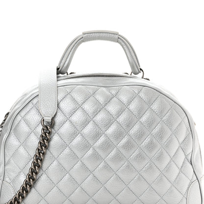 Chanel Metallic Calfskin Quilted Medium Airlines Round Trip Bowling Bag Silver 8 of 10