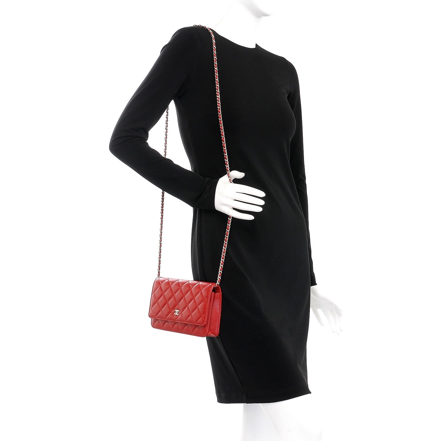 Chanel Caviar Quilted Wallet On Chain WOC Dark Red 2 of 9