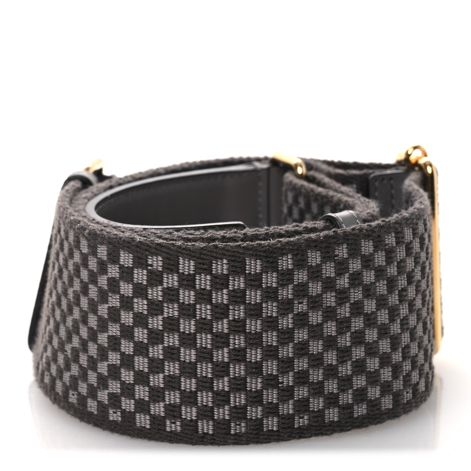 Fendi Ribbon Vitello King Logo Embossed Gingham Woven Adjustable Strap You Moon Ghiaia 3 of 6