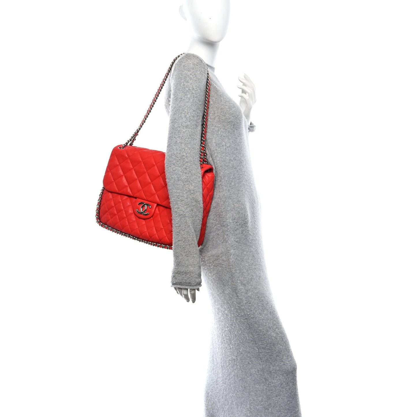 Washed Lambskin Quilted Maxi Chain Around Flap Red