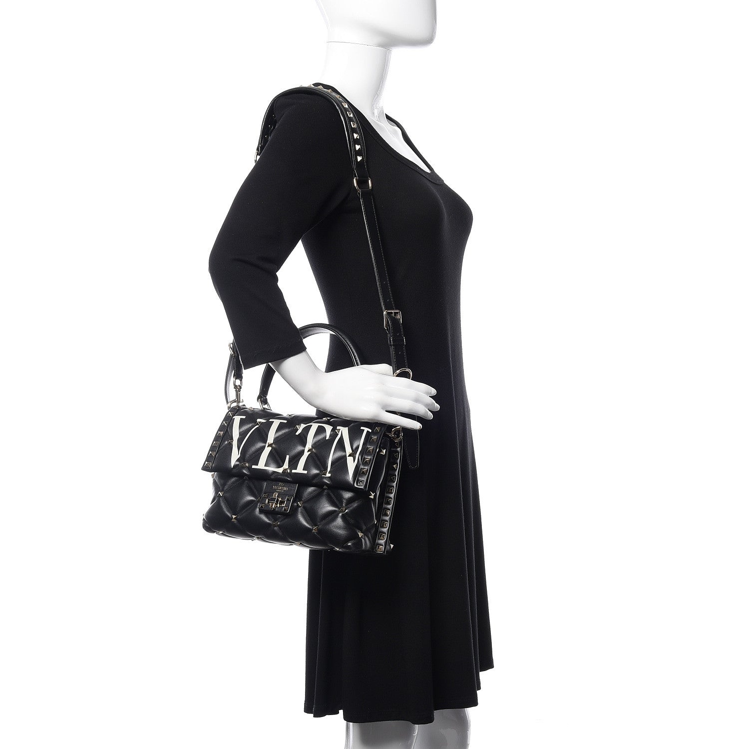 Valentino Garavani Lambskin VLTN Print Candystud Top Handle Bag Black 2 of 12
