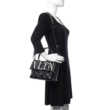 Valentino Garavani Lambskin VLTN Print Candystud Top Handle Bag Black 2 of 12