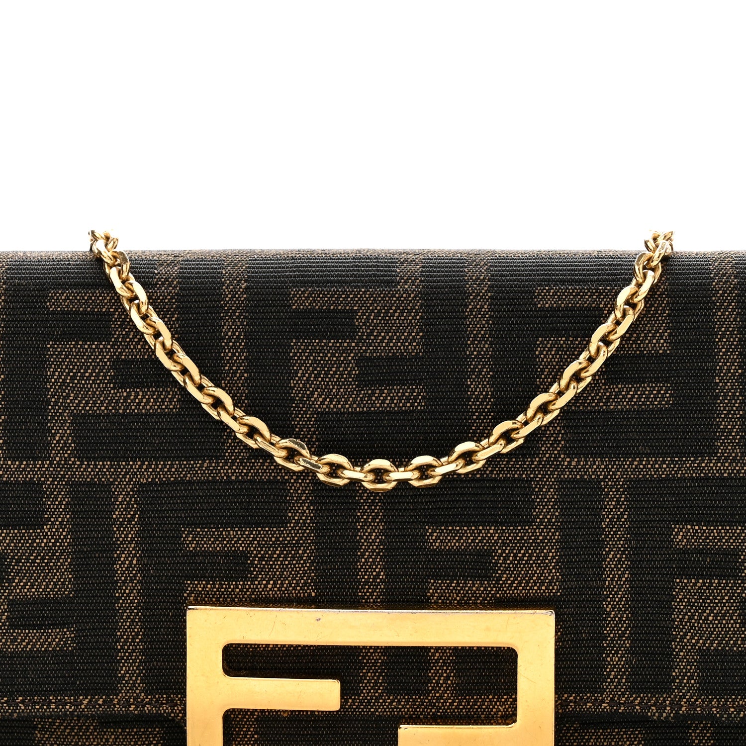 Fendi Fabric Jacquard FF 1974 Continental Wallet On Chain Tobacco Moro 8 of 11