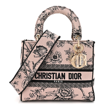 Christian Dior Canvas Embroidered Jardin Botanique Medium Lady D-Lite Light Pink Black 1 of 11